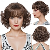 cheap Party Wigs-Synthetic Wig Wavy Curly Weave Asymmetrical Neat Bang Machine Made Wig 12 inch A1 Synthetic Hair Women&#039;s Classic Comfortable Color Gradient Ombre