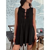 tanie Sukienki kwiatowe-Damskie Sukienka mini Codzienne sukienki Sukienka na szerokich ramiączkach Letnie sukienki Moda Klasyczny Nowoczesny Codzienny Święto Weekend Regularny Równina Bez rękawów Półgolf Czarny Czerwony