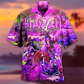 voordelige Retro Vintage Print-Voor heren Brief Tribal Landschap Overhemd Hawaiiaans overhemd Kampshirt Korte mouw Overhemd Strijkijzer Modieus Ontwerper Casual Straat Casual Dagelijks Geel Paars Oranje S M L