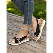 economico Infradito da Vacanza-sandali con zeppa peep toe da donna – eleganti tacchi espadrillas con plateau e cinturini con occhielli per abbigliamento casual estivo, vacanze al mare e feste all&#039;aperto