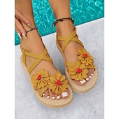 economico Infradito da Vacanza-sandali floreali boho da donna – ballerine con cinturini e fiori ricamati colorati per l&#039;estate, la spiaggia e lo stile casual all&#039;aperto