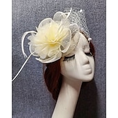 economico Fascinator-Fascinatori Cappello da velo di rete in piuma Matrimonio Ladies Day Con copricapo in petali di piuma