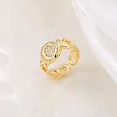 voordelige Geschenken-gepersonaliseerde letterring, cadeau voor moeder, 18k vergulde koperen ring, glad hartontwerp, verstelbare open band met zirkoon, stijlvolle en veelzijdige sieraden voor vrouwen