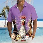 cheap Animal Print-Men&#039;s Animal Chick Funny Shirt Button Up Shirt Short Sleeve Fashion Casual Vacation Holiday Streetwear Summer Turndown 3D Print Collared Shirts Front One Pocket Black White Yellow Blue Purple