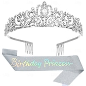 economico Forniture per Festa di Compleanno-set di accessori da 2 pezzi per compleanno principessa - cerchietto e fascia con strass per donne e ragazze