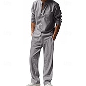 cheap Men&#039;s Tee Sets-Men&#039;s T-shirt Suits Shirt and Pant Sets 2 Pieces Outfits Long Sleeve Stand Collar Summer Spring Plain Fashion Casual 2 Piece Vacation Daily Wear Going out Black White Blue Top Tee for Men