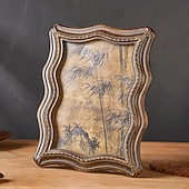 cheap Picture Frames-Curved Resin Decorative Photo Frame, Vintage Faux Walnut Art Design, Horizontal and Vertical Display, Entryway, Bedroom, Study, and Office Table Decor Photo Frame