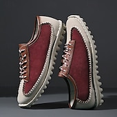 economico Sneakers da uomo-scarpe casual da uomo con lacci fatte a mano color bordeaux e grigio – scarpe da passeggio in pelle vintage