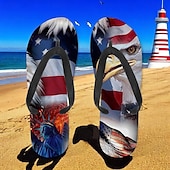 tanie Graficzne buty do druku-męskie klapki z amerykańską flagą – patriotyczne sandały w gwiazdy i paski na lato, na Dzień Niepodległości i na plażę