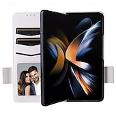 Недорогие Чехлы для Samsung-телефон Кейс для Назначение SSamsung Galaxy Z-сгиб 6 Z Fold 5 Z Fold 4 Z Fold 3 Z Fold 2 Кейс на заднюю панель со стендом с ремешком на запястье Разъем для карты Ретро ТПУ Кожа PU