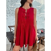 tanie Sukienki kwiatowe-Damskie Sukienka mini Codzienne sukienki Sukienka na szerokich ramiączkach Letnie sukienki Moda Klasyczny Nowoczesny Codzienny Święto Weekend Regularny Równina Bez rękawów Półgolf Czarny Czerwony