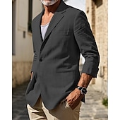 お買い得  メンズクラシックブレザー-男性用 リネンブレザー ブレザー バケーション 祝日 ウェディングパーティー ファッション ライトウェイト 春 &amp; 秋 ポリエステル リネン 平織り ポケット ボタン 快適 シングルブレスト 一つボタン ブレザー ブラック バーガンディー ダークネイビー アーミーグリーン
