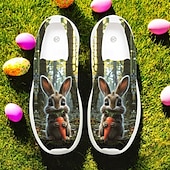 tanie Trampki damskie-trampki typu slip-on z nadrukiem wielkanocnego króliczka – lekkie, oddychające buty do chodzenia dla kobiet, urocze obuwie na święta