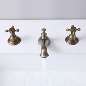 preiswerte LED Armaturen-Waschbecken Wasserhahn - Verbreitete Antikes Messing 3-Loch-Armatur Zwei Griffe Drei LöcherBath Taps