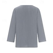 preiswerte Hemden-Damen Bluse Baumwoll-Leinen-Hemden Einfach Basic Modern Dreiviertelarm V Ausschnitt Normale Oberteile Täglich Ferien Ausgehen Knöpfe Schwarz Weiß Rosa Braun Aprikose Sommer