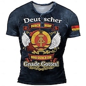 tanie Śmieszne słowa-Niemiecki Szanuj Szczęśliwego Nastroju T-shirt Henley Koszulka T-shirt Graficzna Skrzydła Henley Czarna Granatowa Krótki Rękaw Plus Size Codzienne Koszule Knopf-Niedrogi Projektanta Lato