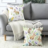 cheap Holiday Cushion Cover-Easter Rabbit Eggs Decorative Toss Pillows Cover 1PC Soft Square Couch Cushion Case Pillowcase for Bedroom Livingroom Sofa Chair