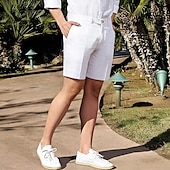 economico Attività commerciale-Per uomo Pantaloncini Pantaloncini di lino Pantaloncini eleganti Pantaloncini estivi Pantaloncini da spiaggia Tasche Gamba dritta Liscio Traspirante Morbido Lunghezza del ginocchio Attivit