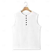 baratos Tops de ginásio-Homens Malha Íntima Camisa Henley Top de colete Camiseta Interior Sem Manga Henley Verão Tecido Moda Designer Básico Férias Rua Para Noite Branco Verde cáqui Top Tee para Homens