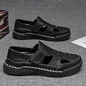 voordelige Buitensandalen-Bruine kunstleren outdoor sportsandalen voor heren met ademende perforaties en duurzame grip voor wandelen en trekking