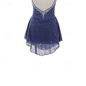 voordelige Schaatsjurken-Kunstschaatsjurk Dames Voor meisjes Schaatsen Jurken Donker Marineblauw Lapwerk Open achterkant Netstof Spandex Rekbaar Opleiding Oefenen Professioneel Kunstschaatskleding Thermisch Warm Kristal