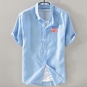 preiswerte Business Casual-Herren Leinenhemd Freizeithemd Baumwoll-Leinen-Hemd Knopfhemd Muster Urlaub Straße Weiß Dunkelmarine Himmelblau Aprikose Kurzarm Revers Sommer Bekleidung Button-Down