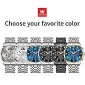 abordables Relojes de Cuarzo-OLEVS 3653 Reloj para Hombre Reloj de Cuarzo Reloj Cronógrafo Multifuncional para Hombre Impermeable a 30M Luminiscente Fase Lunar Reloj de Acero