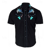 cheap Men&#039;s Western Shirts-Men&#039;s Floral Graphic Prints Shirt Western Shirt Cowboy Shirt Short Sleeve Fashion Streetwear Designer Outdoor Street Daily Summer Spring Turndown Print Black Yellow Blue Purple Gray