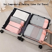 economico deposito bagagli e viaggi-set di contenitori da viaggio con cubi di imballaggio compressi, set da 3/6 cubi di imballaggio compressi per viaggi, organizer per bagagli con rete visiva per vestiti, borsa portatile leggera per