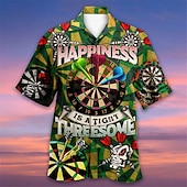 cheap Retro Vintage Print-Men&#039;s Darts Shirt Summer Hawaiian Shirt Aloha Shirt Short Sleeve Shirt Turndown Fashion Designer Casual Street Daily Holiday Black Red Blue 3D Print S M L