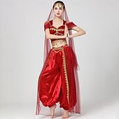 Недорогие Одежда для танцев живота-Танец живота Кофты Золотые наклепки Чистый цвет Планка Жен. Выступление Учебный С короткими рукавами Завышенная талия Полиэстер