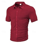 cheap Men&#039;s Button Up Shirts-Men&#039;s Shirt Summer Shirt Casual Shirt Beach Shirt Button Up Shirt Black White Burgundy Navy Blue khaki Short Sleeve Plain Shirt Collar Vacation Hawaiian Front Pocket Clothing Apparel Polyester