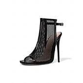 cheap Dress Sandals-Women&#039;s Black Mesh Peep-Toe Stiletto Sandals – Sexy High Heel Party Shoes with Ankle Strap