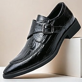 baratos Formal-sapatos formais masculinos estilo monge em couro sintético com padrão de crocodilo brilhante, design elegante com fecho de fivela para eventos empresariais e formais