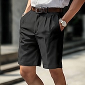 baratos Calças de Vestir Curtas-Homens Calção Shorts sociais Bermudas Pregueado Cintura elástica Perna reta Tecido Conforto Sem Ferro Comprimento do joelho Escritório O negócio Diário Moda Roupa de rua Preto Marron
