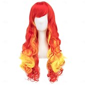 economico Parrucche di Carnevale-Parrucche sintetiche Ondulato Tessitura riccia Taglio scalato Con frangia A macchina Parrucca 28 pollici A1 A2 A3 A4 A5 Capelli sintetici Per donna Classico Comodo Colore Graduale e Sfumato
