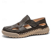 voordelige Buitensandalen-Bruine kunstleren outdoor sportsandalen voor heren met ademende perforaties en duurzame grip voor wandelen en trekking