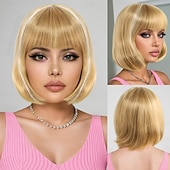 economico Parrucche trendy sintetiche-Parrucca Sintetica Liscio Liscio Kinky Asimmetrico Frangia Dritta Fatto a macchina Parrucca 12 pollici A1 Capelli Sintetici Per donna Classico Confortevole Capelli Evidenziati / Balayage Biondo