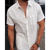 economico Camicie di lino-Per uomo Camicia Camicia di lino Camicia casual Camicia con Bottoni Camicia di cotone Semplice Vacanza Streetwear Bianco Manica Corta Collo ripiegato Estate Abbigliamento Tasca Frontale