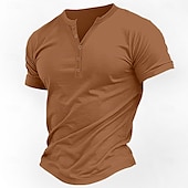 levne Ležérní tričko Henley-Pánské Tričko Tričko Henley Tričko Top Krátké rukávy Bez vzoru Módní Základní Knoflíky Do V Dovolená ulice Jdeme ven Léto Bílá Námořnická modř Hnědá Tričko Henley