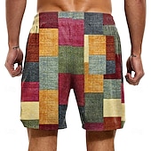 cheap Geometric Print-Men&#039;s Color Block Patchwork Lined Shorts 2 in 1 Board Shorts Swim Shorts Mid Waist Hawaiian Vacation Holiday Beach Wear Side Pockets With Compression Liner Elastic Drawstring Waist Designer Clothing