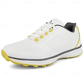 preiswerte Herren Golfschuhe-Herren Performance Golf Sneaker in Weiß mit roten Schnürsenkeln, atmungsaktive Mikrofaser, ideal für Amateurgolfer