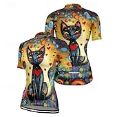 お買い得  ウィメンズジャージ-女性用 サイクリングジャージー 半袖 バイク Tシャツ ジャージー 3つのリアポケット付き マウンテンサイクリング 高通気性 速乾性 人間工学デザイン ウィッキング ブルー ミントグリーン ダークグリーン 猫 スポーツ 衣類
