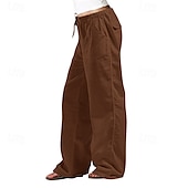 cheap Plain Cotton Linen Pant-Women&#039;s Cotton Linen Pants Slacks Streetwear Casual Full Length Natural Plain Pocket Elastic Drawstring Design Outdoor Comfortable Daily Wear Going out Depression Green Dark Brown Light Sky Blue Navy