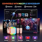 abordables Microphones-Mini machine de karaoké portable Bluetooth, mini microphone de karaoké, haut-parleur de chant avec 2 micros sans fil et lumière pour tous les smartphones