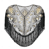 cheap Shawls &amp; Wraps-Retro Vintage Roaring 20s 1920s Scarf Wrap Shawls The Great Gatsby Flapper Girl Sequins Tassel Fringe Fancy Dress Women&#039;s Carnival Wedding Evening Party Masquerade Adults&#039; Shawl