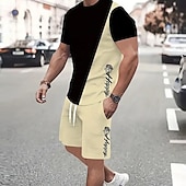 ieftine Seturi tricouri imprimate pentru bărbați-Bărbați Text / Număr Trandafir 2 buc Seturi de tricouri Set de vară Manșon scurt Pantaloni scurti Stil Nautic Sport Casual În aer liber Vacanță sportiv Imprimare 3D Vară Negru