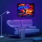 billiga Blacklight tapestries-Svartljus Tapestry Lysande i Mörkret Glow Party UV-Reaktiv Livets Träd Drömlik Dimig Natur Landskap Hängande Tapestry Väggkonst Mural för Vardagsrum Sovrum
