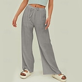 abordables Pantalon uni en coton et lin-Femmes Short en coton et lin Pantalon inspiré du lin Pantalon en coton et lin Streetwear Occasionnel Longueur complète Naturel Uni Avec Poches Conception à cordon élastique Confortable Extérieur Rue