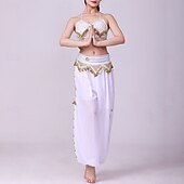お買い得  ラテンダンスウェア-ラテンダンス 上着 ゴールドコイン ピュアカラー スプライシング 女性用 性能 訓練 ノースリーブ ハイウエスト ポリエステル